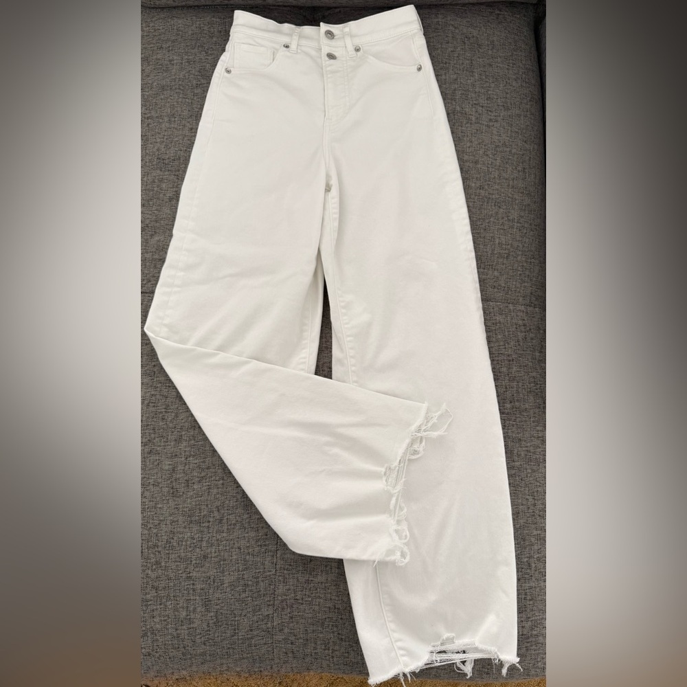 White Distressed Hem Jeans